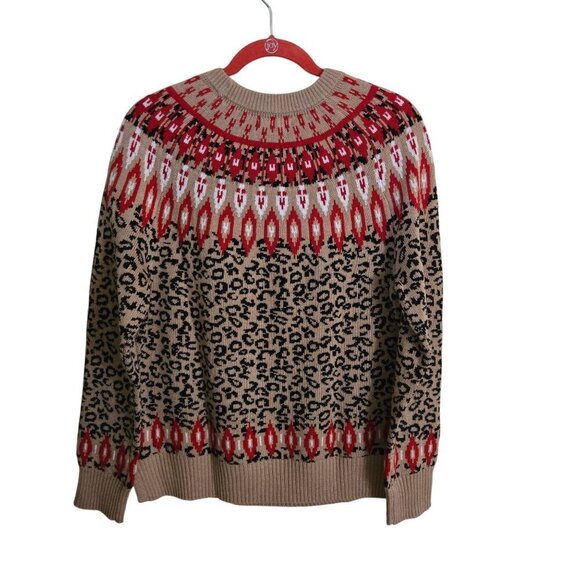 Charter Club Leopard Red Gold Fairisle Cotton Blend Pullover Sweater Size L - Picture 3 of 9